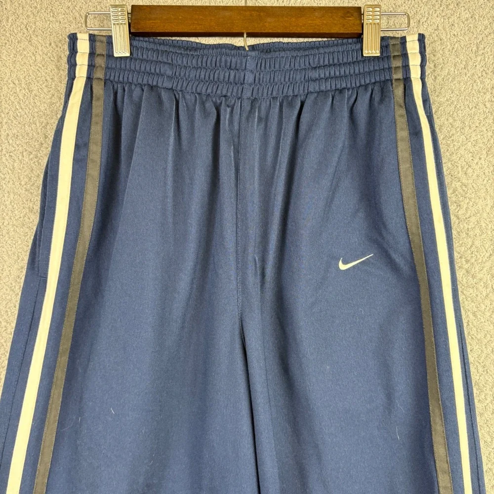Vintage Nike Track Pants Mens Medium Blue Navy Ankle Zip Y2K Baggy Skater Swoosh